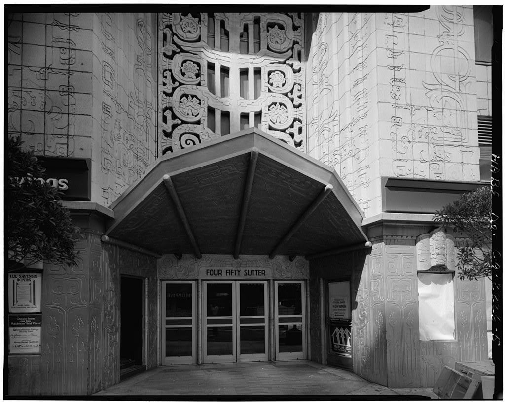 Historic 1980 photograph of the Art Deco entrance to 450 Sutter Street, San Francisco